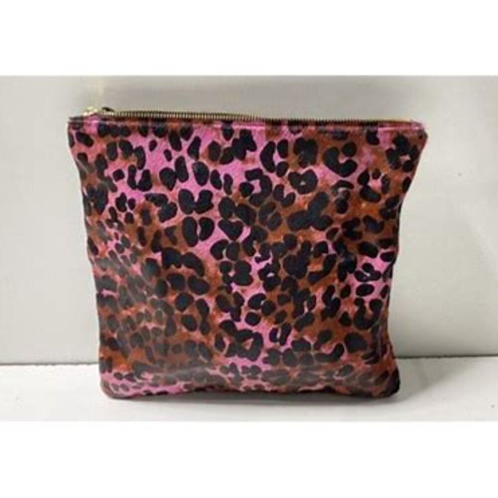 Like New Trina Turk Pony Hair Pink Animal Print Envelope Clutch